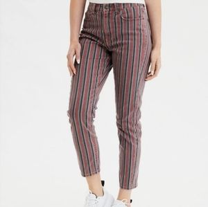 America Eagle Striped High Rise Stretch Mom Jeans